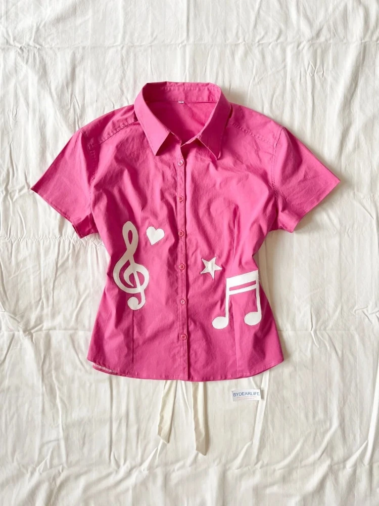 

Новые женские футболки-поло с музыкальным принтом в стиле Y2K Harajuku Subculture, летние повседневные винтажные модные рубашки для девушек