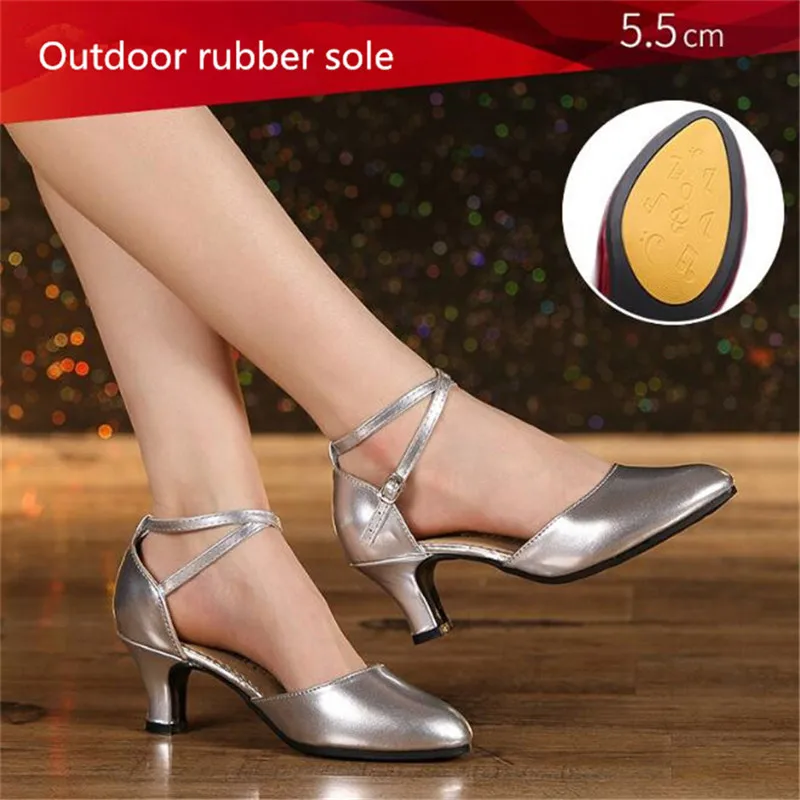 

Women Glitter Leather Latin Dance Shoes Closed Toe Soft Sole Salsa Modern Shoe Tango Ballroom Dancing Shoes 3/5/7cm Heel