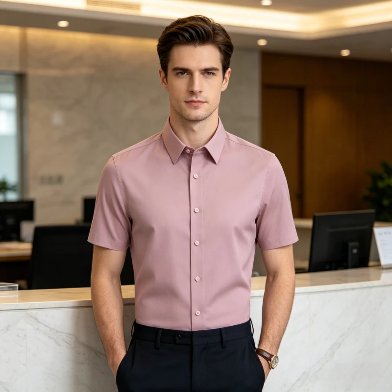 2026 Short Sleeve Male Dress Shirts Bamboo Fiber Soft Business Solid Men Formal Shirt No Pocket Comfotable Cool Regular Fit New