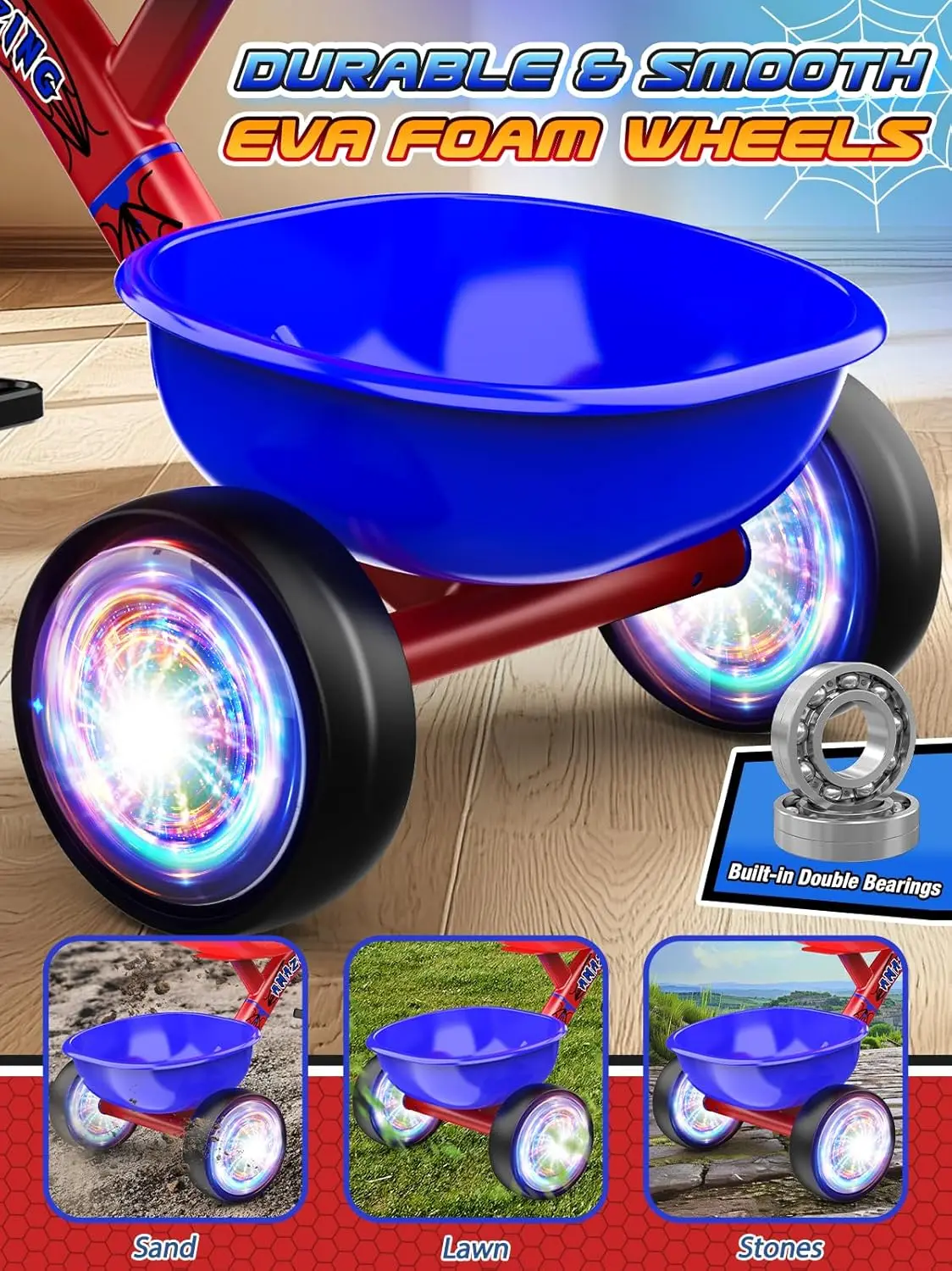 Toddler Tricycle for 1-5 Year Olds, Balance Bike with Colorful Lighting Wheels & Large Basket, Birthday Gift for Boys Girls view 3