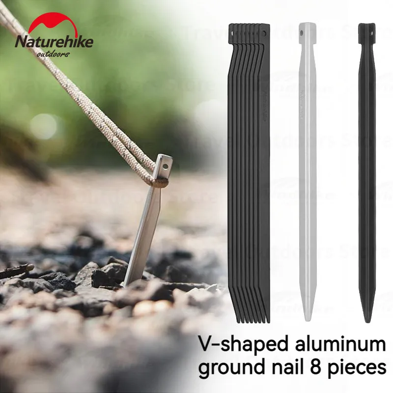 Naturehike Camping Tent Peg Nails V Shaped Aluminum Stake Pegs Outdoor Accessories Metal 20cm Ultralight Heavy Duty 8pcs/Lot