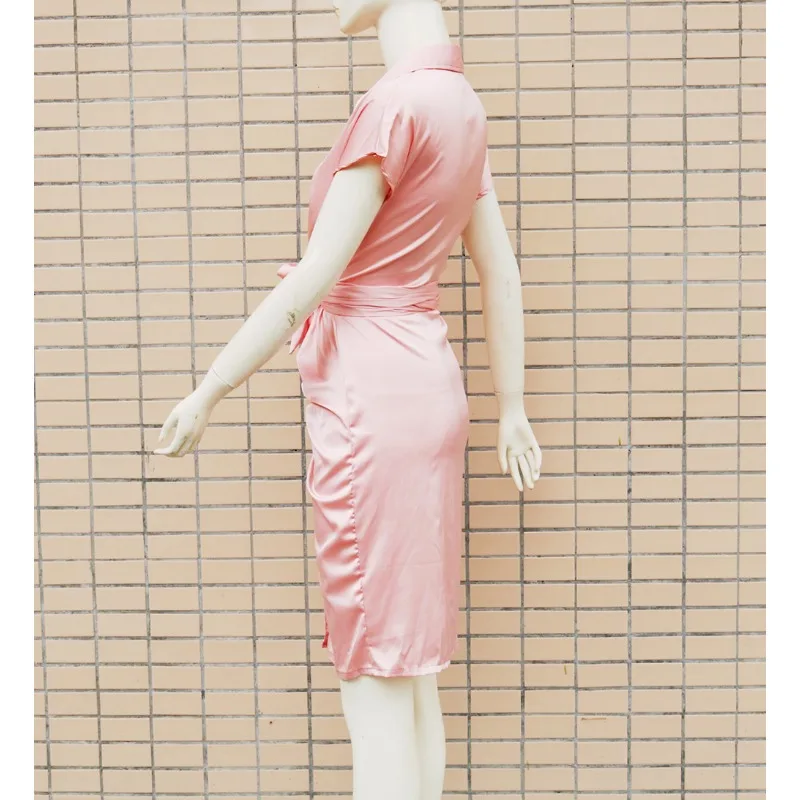 Women's Fashion Lapel Short Sleeved Pleated Sexy Dress Temperament Commuting Female Clothing Woman High Waist Elegant Dresses