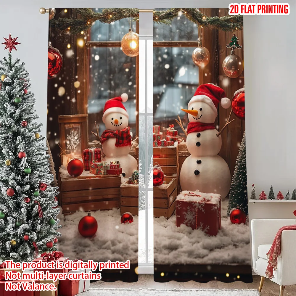 

2pcs 2D flat printing Merry Christmas Drapes Christmas Day Fabric Without Electricity Festive Holiday Perfect for Festive