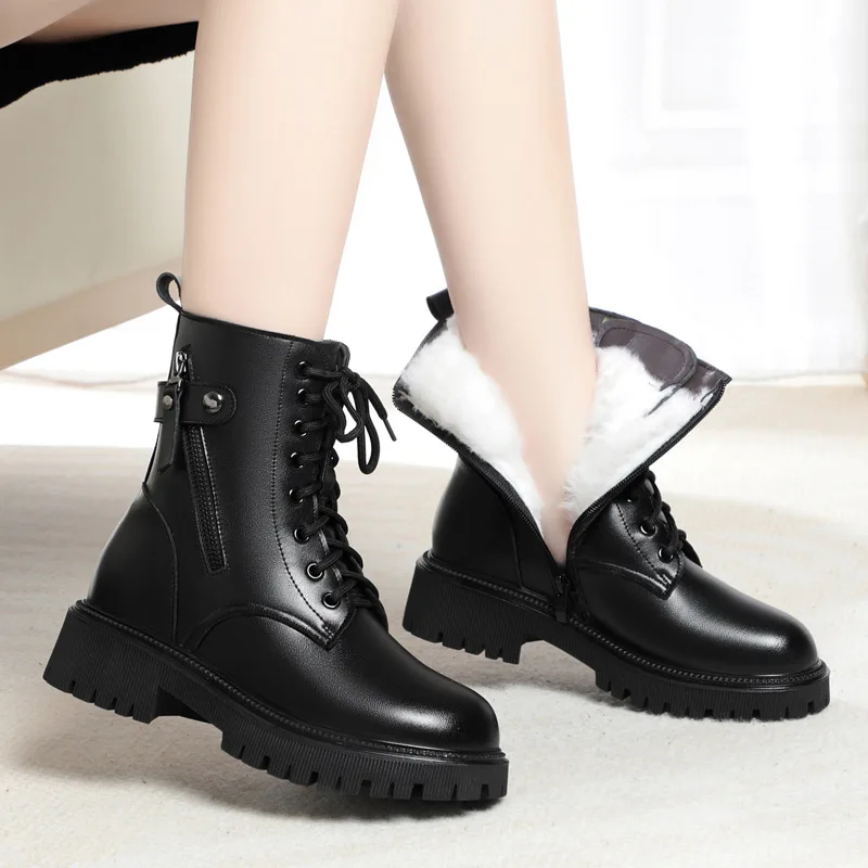 

Женские женские ботильоны из натуральной кожи, шерстяные зимние ботинки на платформе, осень-зима, теплая обувь на плюшевом меху, размер на шнуровке 35-43