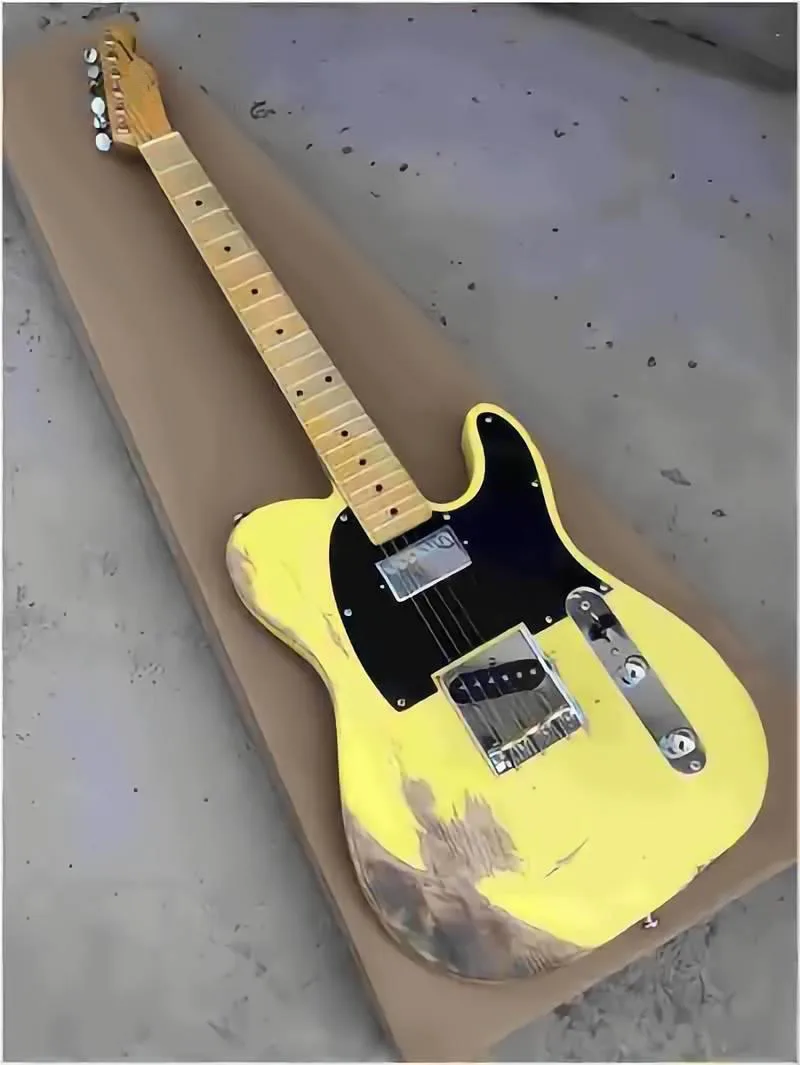 Guitarra, In Stock,do old cream yellow  Guitar,maple fretboard,Multiple colors,Good Handicraft,