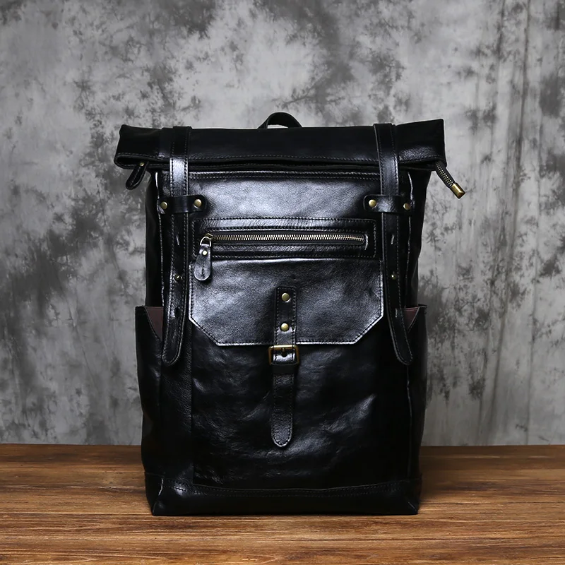 NZPJ Vintage-Rucksack aus echtem Leder für Herren, Crazy Horse-Leder, Computertasche, natürliche Oberschicht aus Rindsleder, Rucksack, Reisetasche – Detail 19