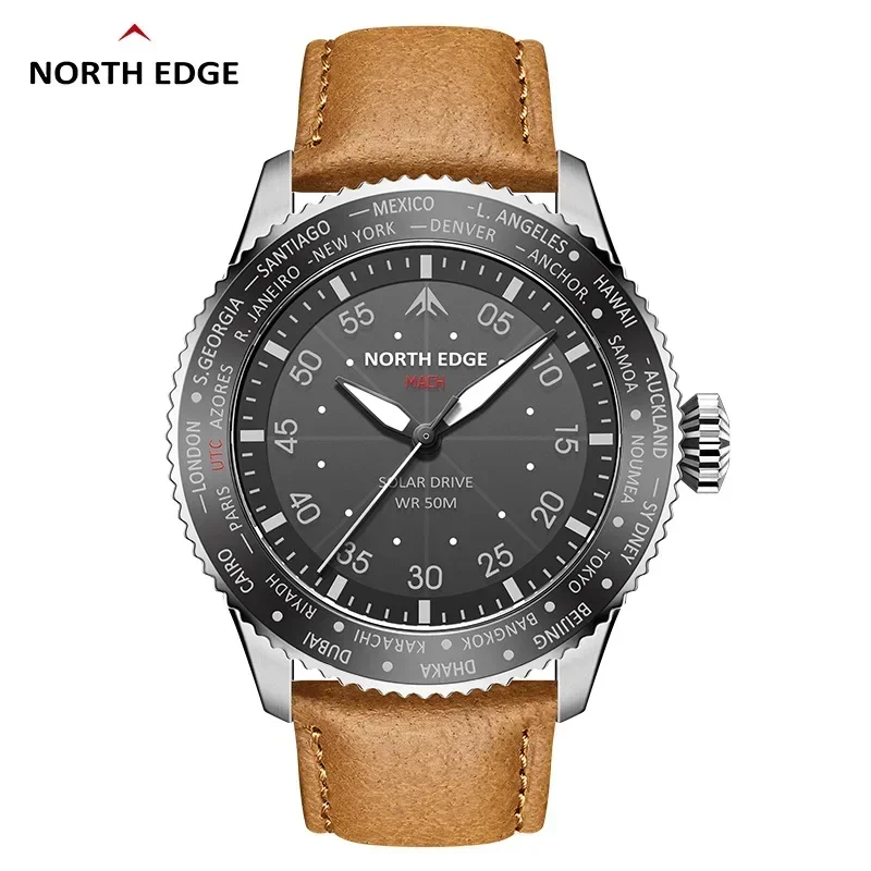 NORTH EDGE MACH Men Pilot Quartz Watch Solar Powered Luminous 50M Waterproof Sports Wristwatch