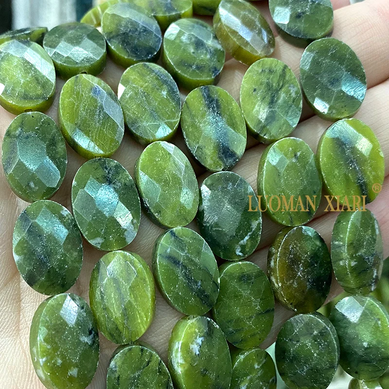 13x18mm Natural Canada Jades Green Jasper Flat Faceted Oval Loose Spacer Beads for Jewelry Making Diy Bracelets Accessories