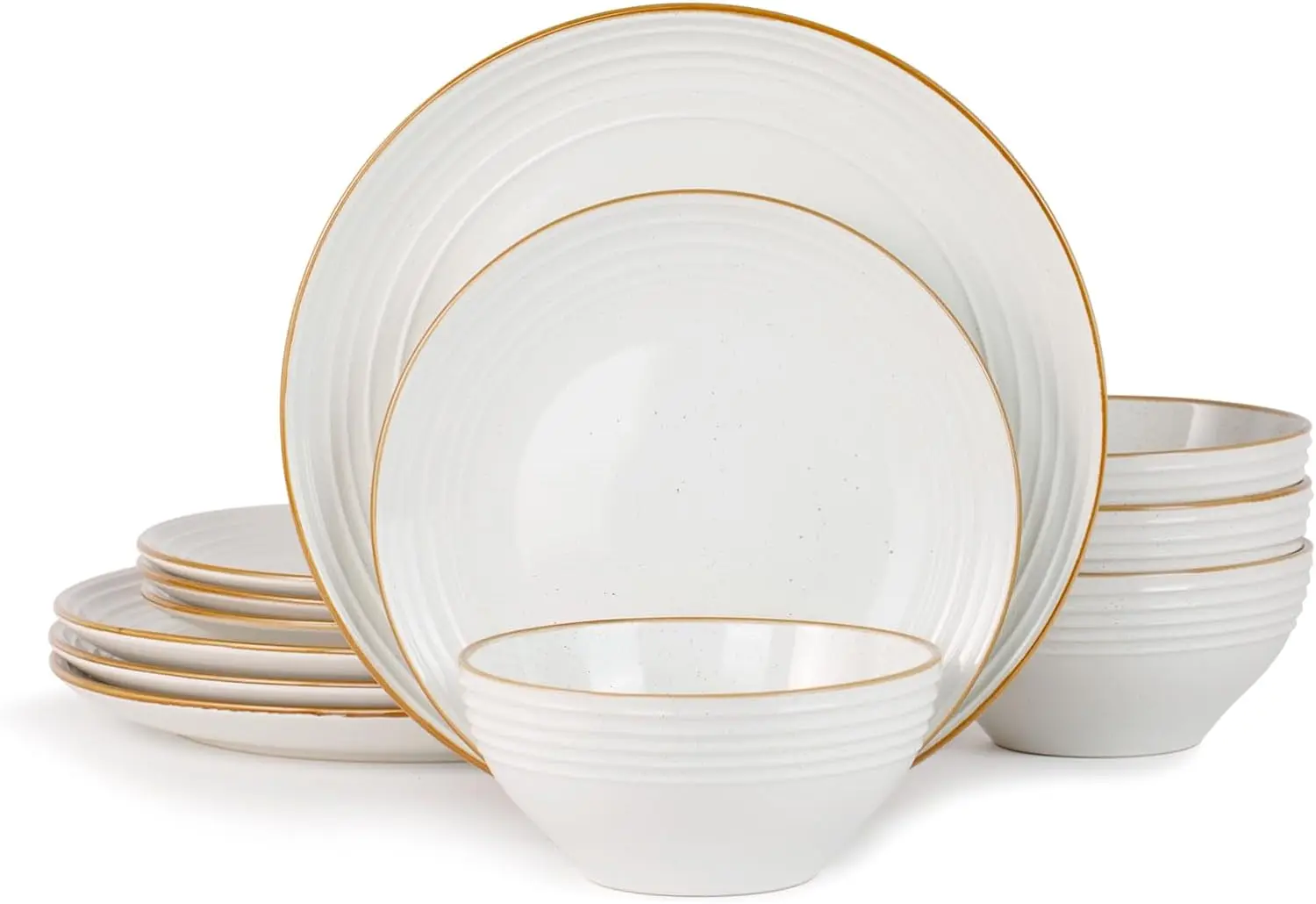 

Famiware Jupiter Dinnerware Set, Plates and Bowls Sets for 4,12 Pieces Dishes,Microwave and Dishwasher Safe, Scratch Resistant,