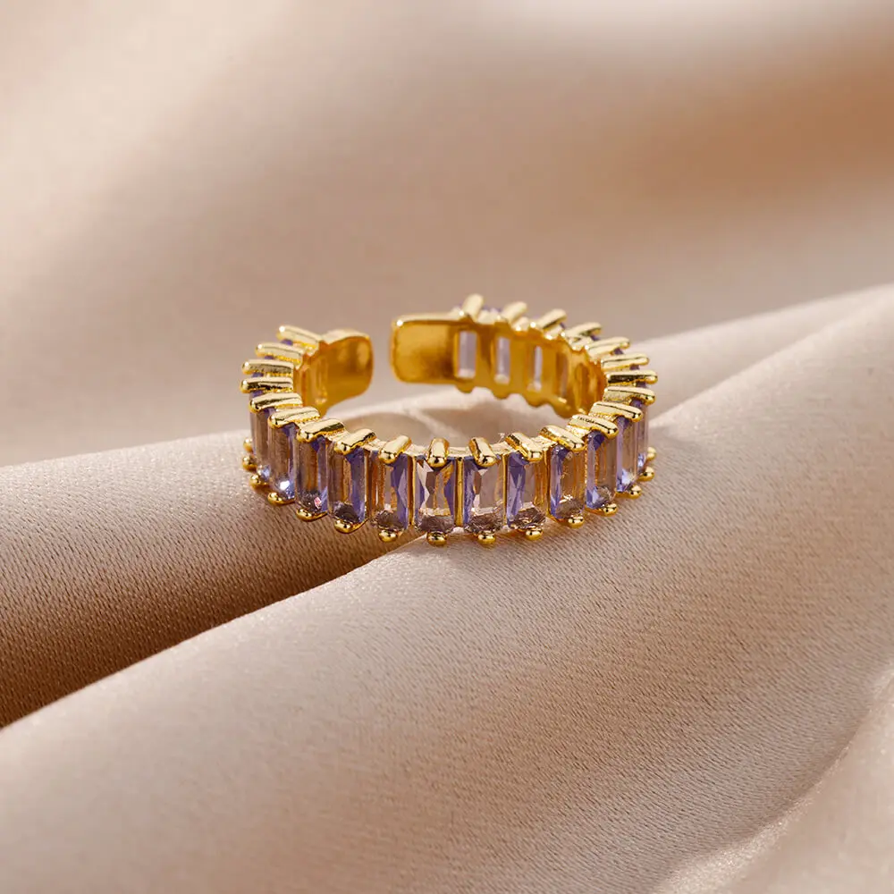 خواتم زركونيا مكعبة فاخرة للنساء خاتم من الفولاذ المقاوم للصدأ 2025 رائجة كريستال الزفاف الجمالية مجوهرات الحفلات هدية anillos