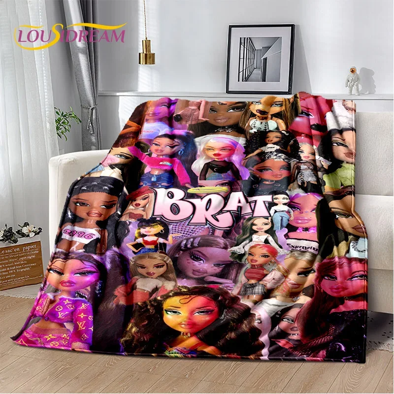 Cartoon Bratz doll Girls 3D Printed Soft Flannel Blanket for Beds Bedroom Sofa Picnic,Throw Blanket for Outdoor Leisure Nap Gift