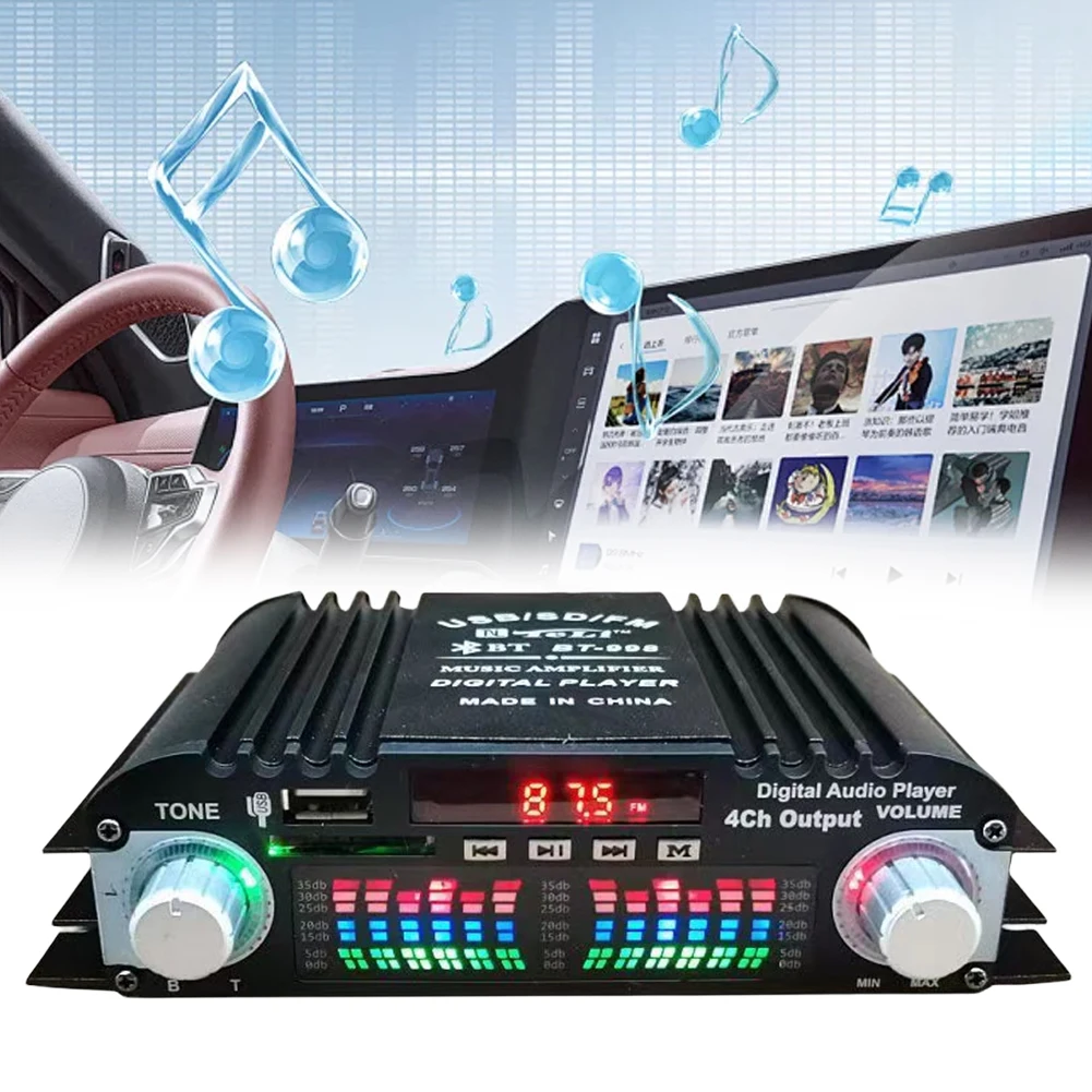 1600W Peak Power Digital 4 Channel Audio Amplifier FM Radio USB Bluetooth-Compatible Mini HIFI Digital Stereo Amp Remote Control