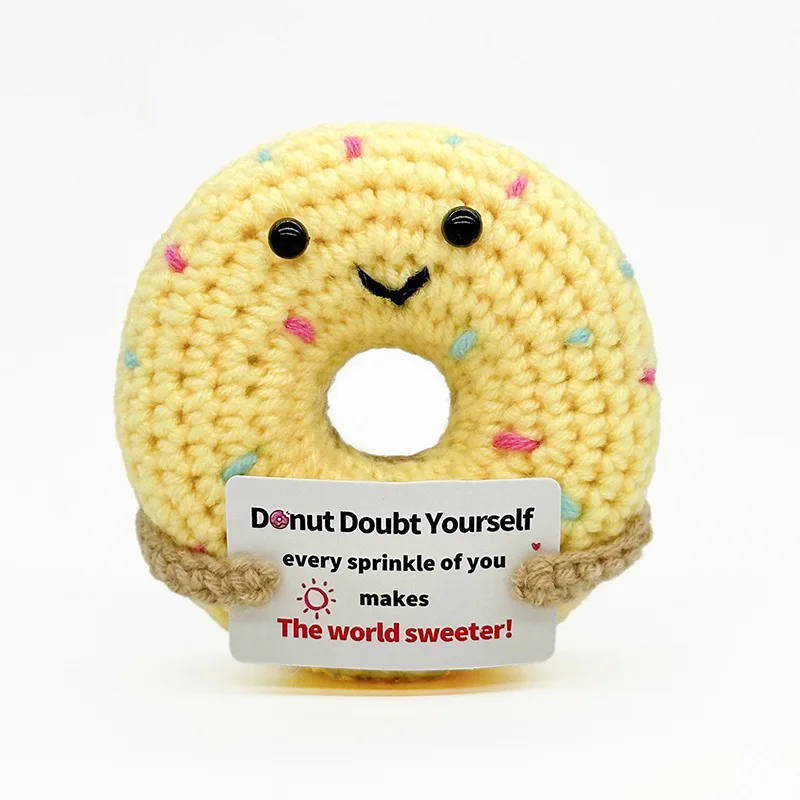 الطاقة الإيجابية دونات عناق جيب صغير اليدوية الحياكة دونات دمية مع بطاقة مضحك هدية عيد الميلاد غرفة المنزل الديكور #3