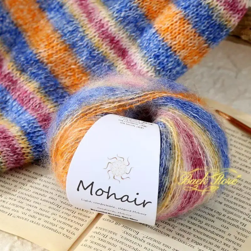 25g Gradient Mohair Soft Cotton Yarn DIY Crochet Hand Knitting Yarn Segment Dyed Wool Yarn for Baby Sweater Hat Scarf Knitting