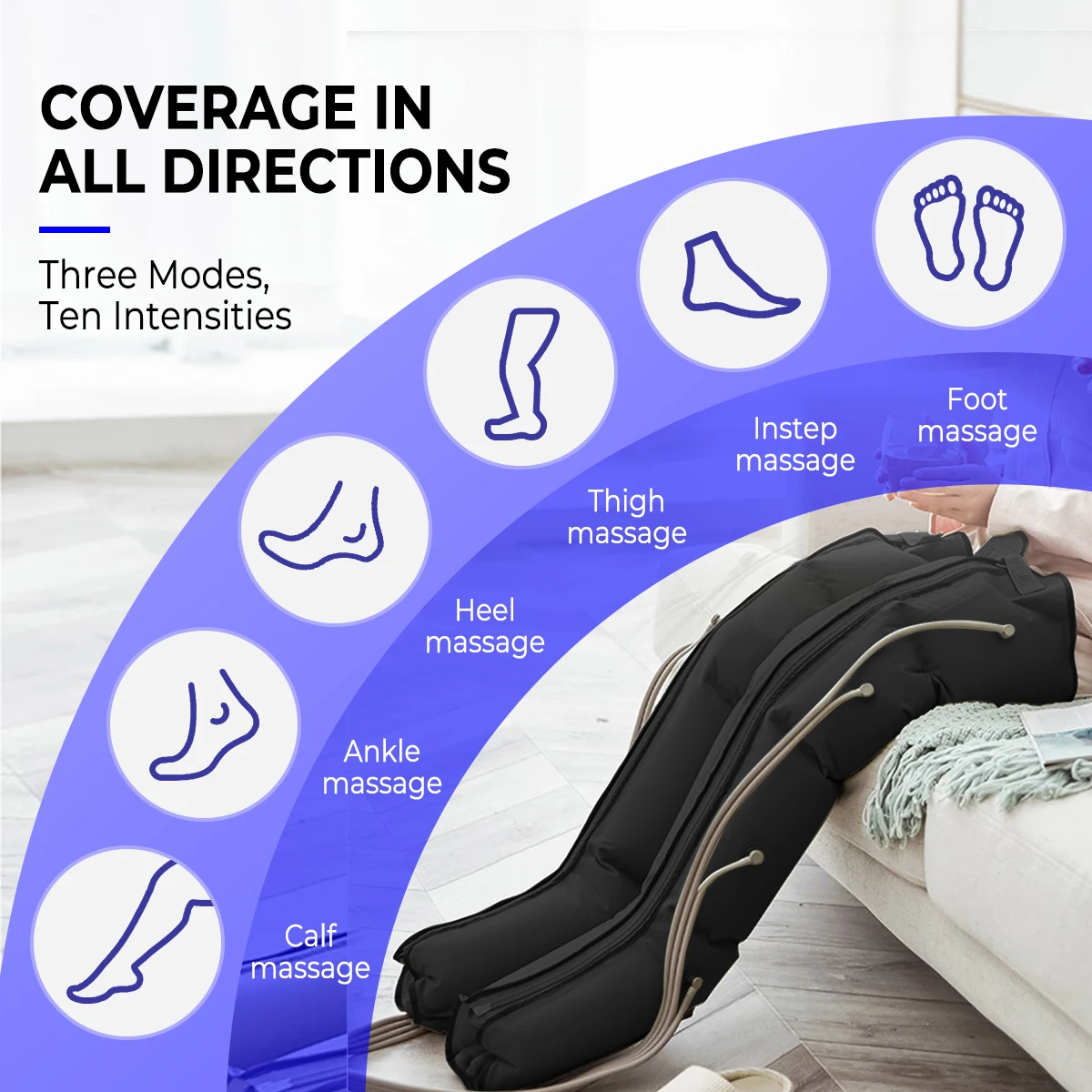 ضغط الهواء مدلك الساق 4-تجويف العلاج الطبيعي ضغط يلتف 3 طرق 10 شدة الساق الذراع الاسترخاء البثق Zipp #2