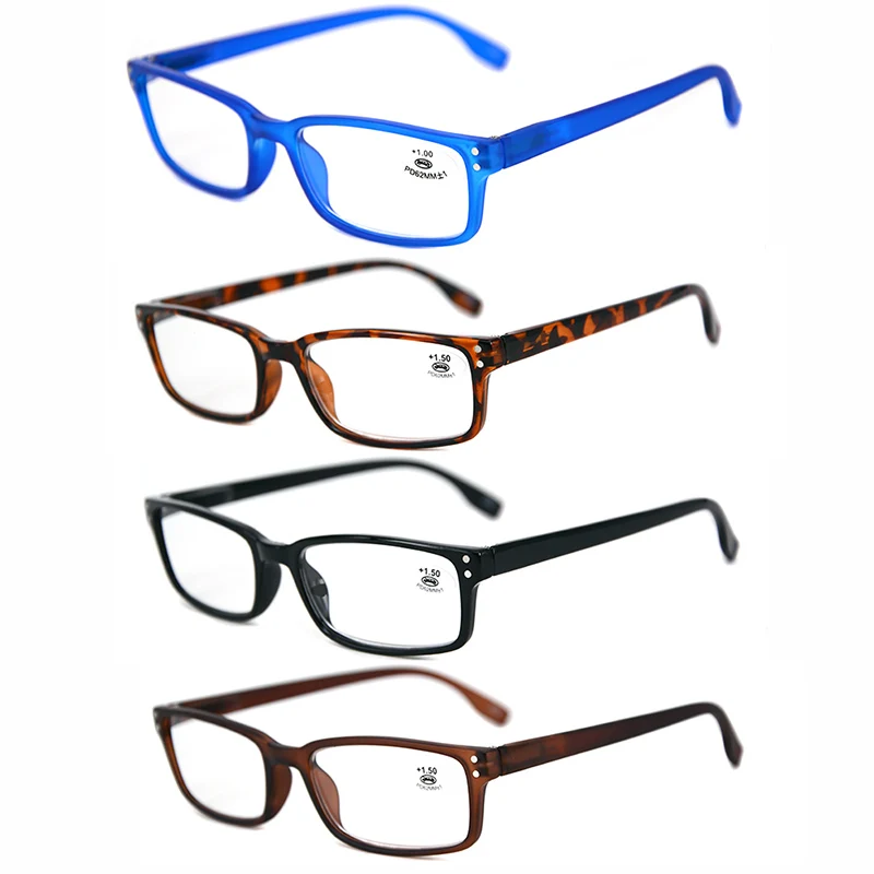 4 عبوات من نظارات القراءة المستطيلة للأعمال للرجال جودة عالية نظارات طويلة النظر متينة 1.00 1.50 2.00 2.50 3.00 3.50