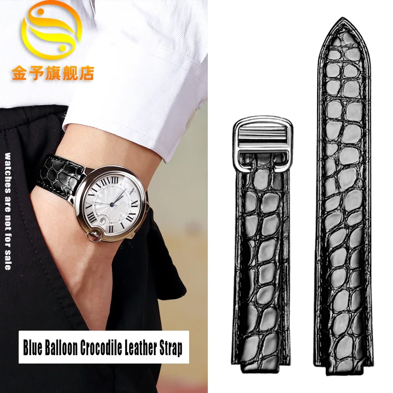 Convex Crocodile Leather Watch Strap For Cartier Blue Balloon WSBB0025 W69012Z4 18-11mm 20-12mm 22-14mm Watchband Men Women