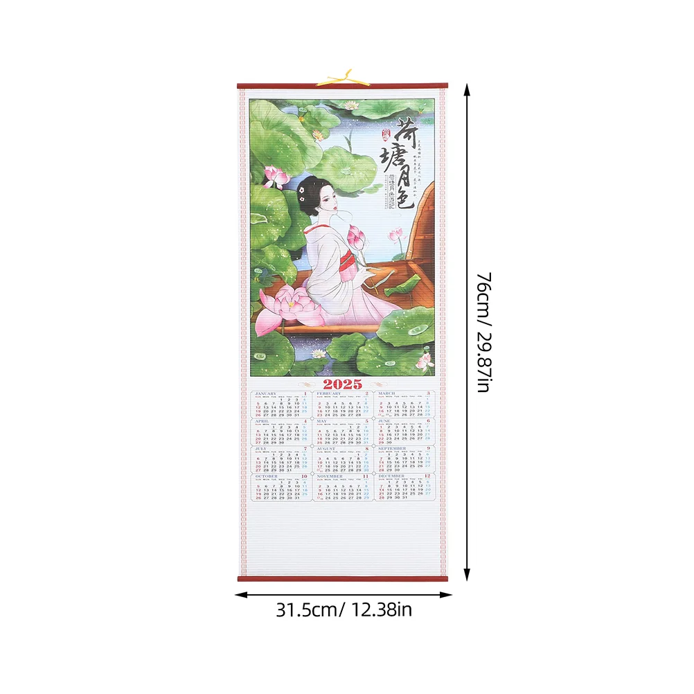 2 Pcs Hanging Scroll 2025 Wall Calendar Advent Paper Year of Snake Blessing Sign