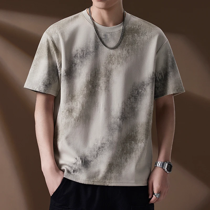 Summer Men's Striped Patterned Painted Trendy Short-Sleeved T-Shirt Polo Shirt