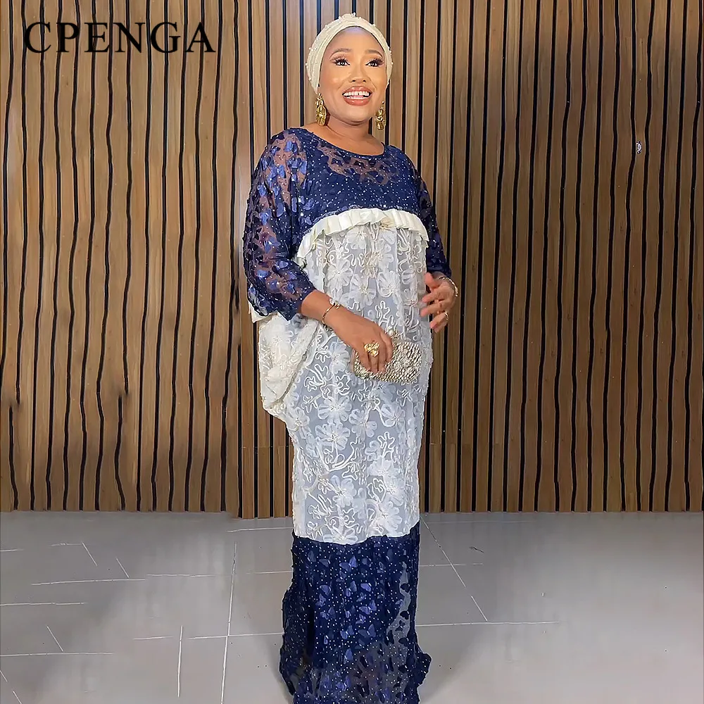 

2 Piecces Sets African Bubu Dress for Women Elegant Lady Wedding Evening Party Dresses 2023 Plus Size Luxury Lace Casual Outfits