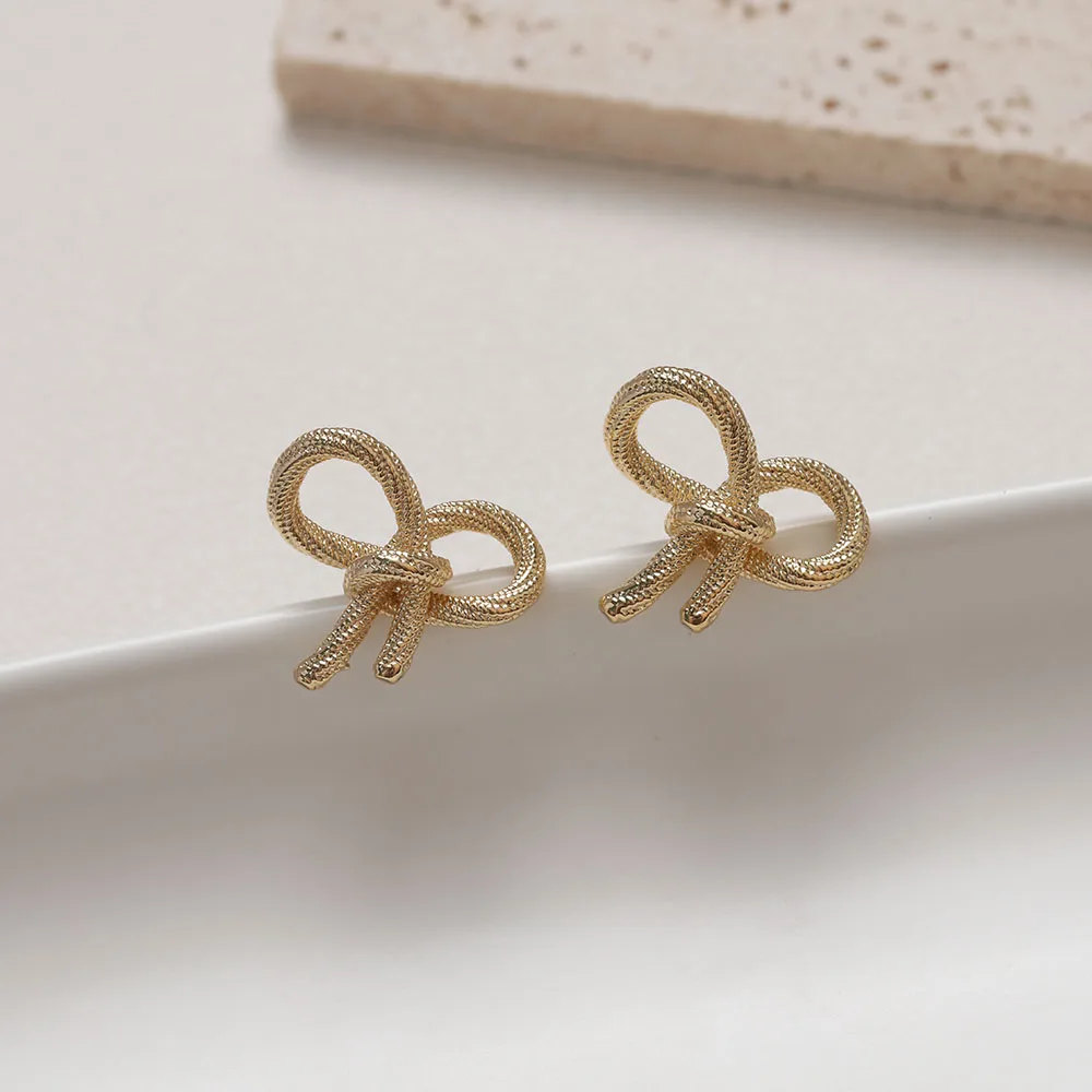 4PCS 14K Gold Plated Knot Bow Earrings DIY Making Supplies Brass Ear Stud Jewelry Material Accessories