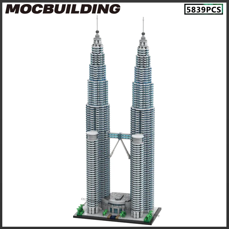 

Конструктор MOC, современный город, знаковая архитектура, башни Петронас масштаб 1:800, сборные кирпичи «сделай сам», небоскреб, модель, игрушки, подарки