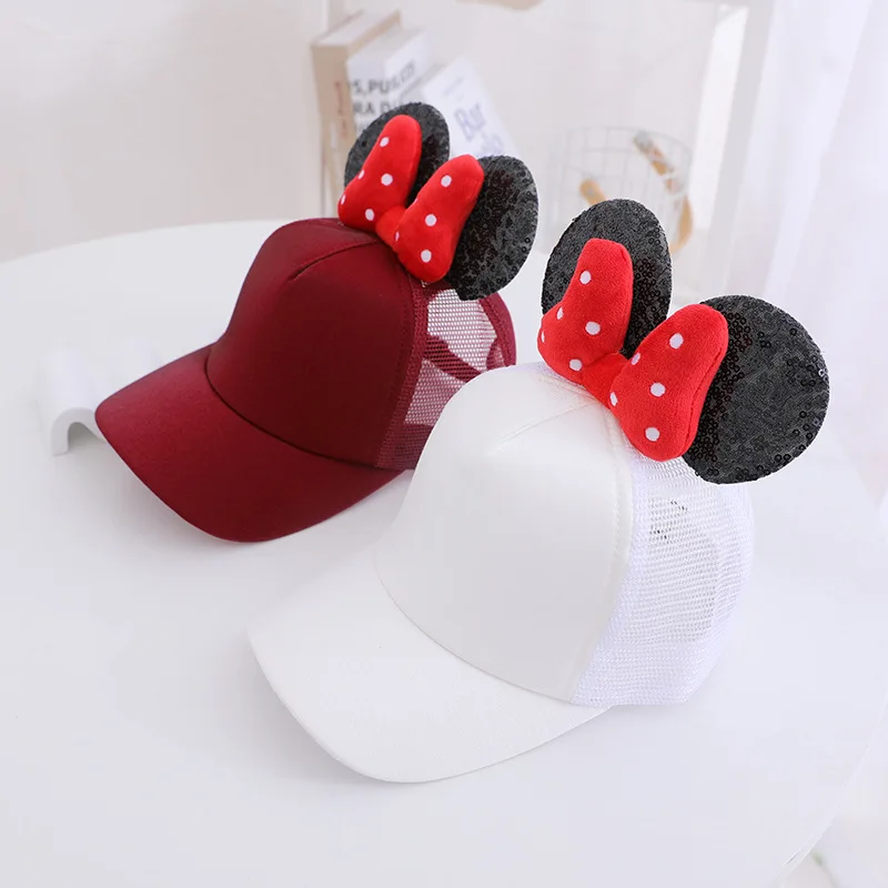 Disney Mickey Minnie Sun hat Children\'s hat Mickey Mouse bow big ears girls baseball cap Casual sun protection hat