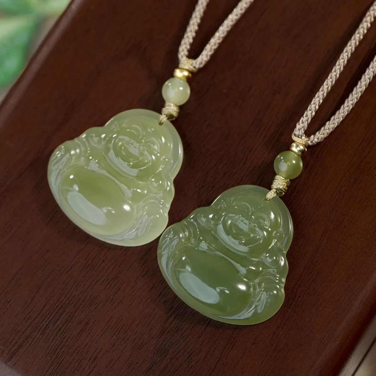

Natural Clear Water Hetian Jade Pendant Big Belly Maitreya Buddha Jade Necklace Female Cord Ornament Holiday Gift
