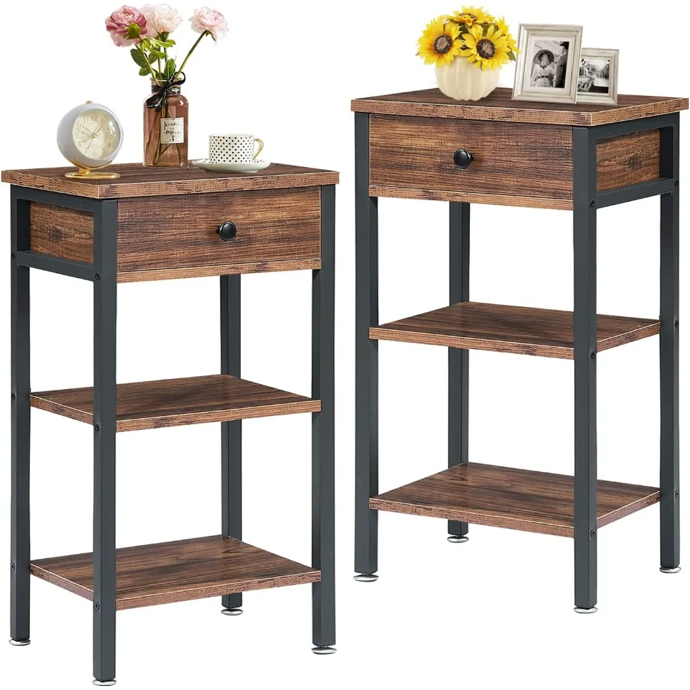 

27.5" Tall End Tables, Nightstands with Adjustable Shelf and Bin Drawer for Living Room/Bedroom,Set of 2