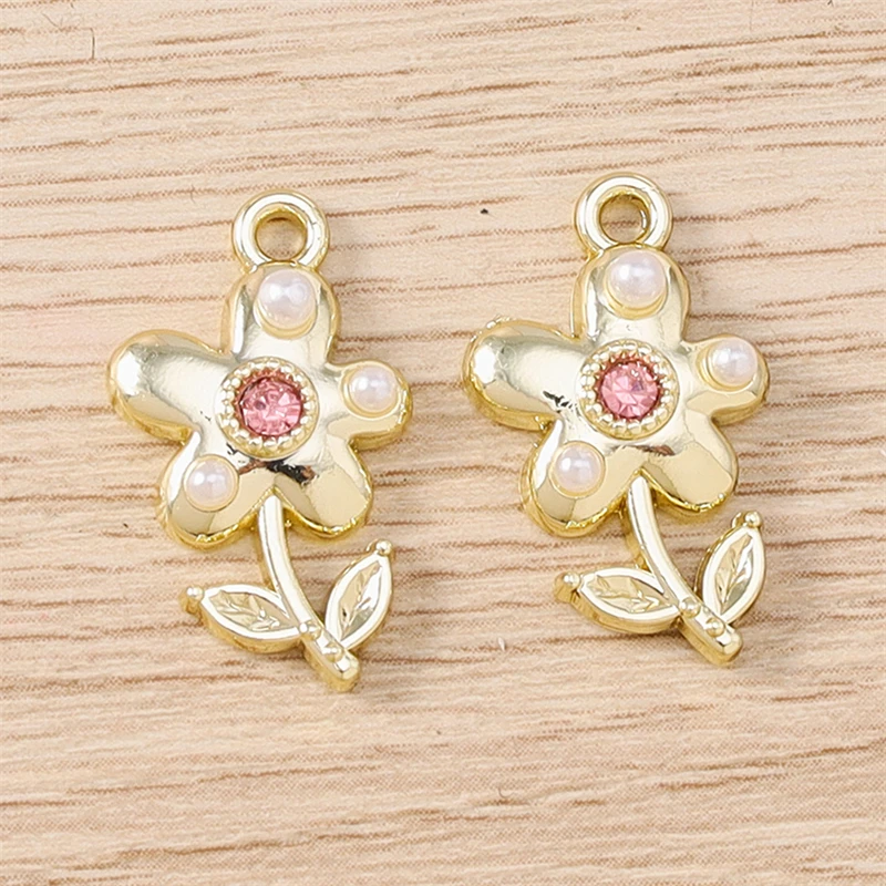 5 Stück 13x21mm Niedliche Kristall-Legierungs-Blumenanhänger für Schmuckherstellung, Ohrringe, Halsketten, Armbänder, Zubehör, DIY-Geschenk – Detail 3