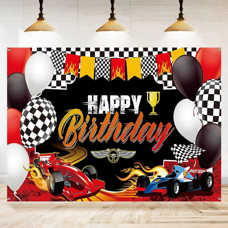 Car Racing Balloon Trophy Photography Backdrop Car Themed Birthday Party Photo Background Supplies Party Decor Banner