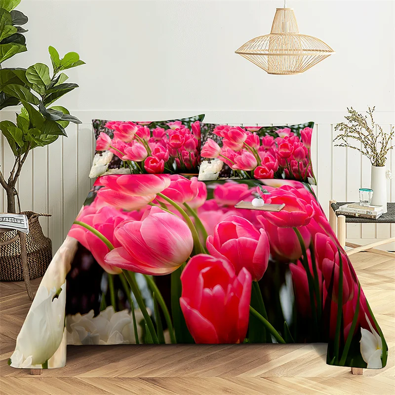 

Home Bedsheets Pink Tulip Single Bedsheet Fashion Design Flowers Sheets Queen Size Bed Sheets Set Bed Sheets and Pillowcases