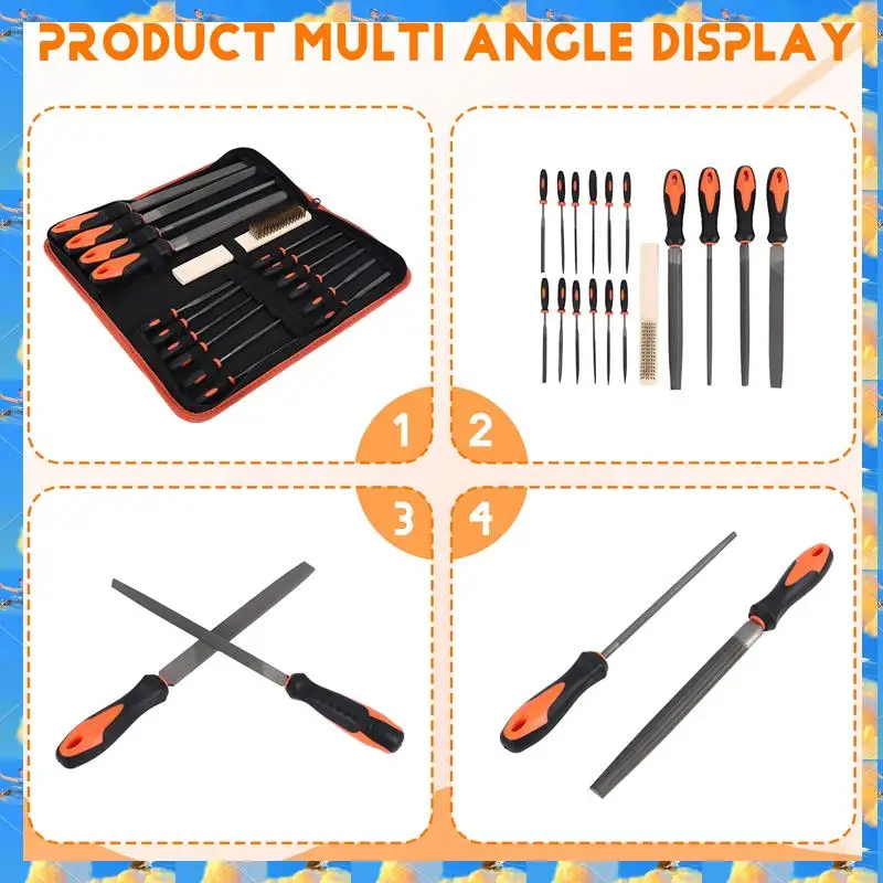 FTS 17 ชิ้นแฟ้มโลหะผสมปลอมแปลงชุดพร้อมกระเป๋าพกพา, ความแม่นยําแบน/สามมุม/ครึ่งรอบ/รอบไฟล์ขนาดใหญ่และ 12 ชิ้นต้องการ