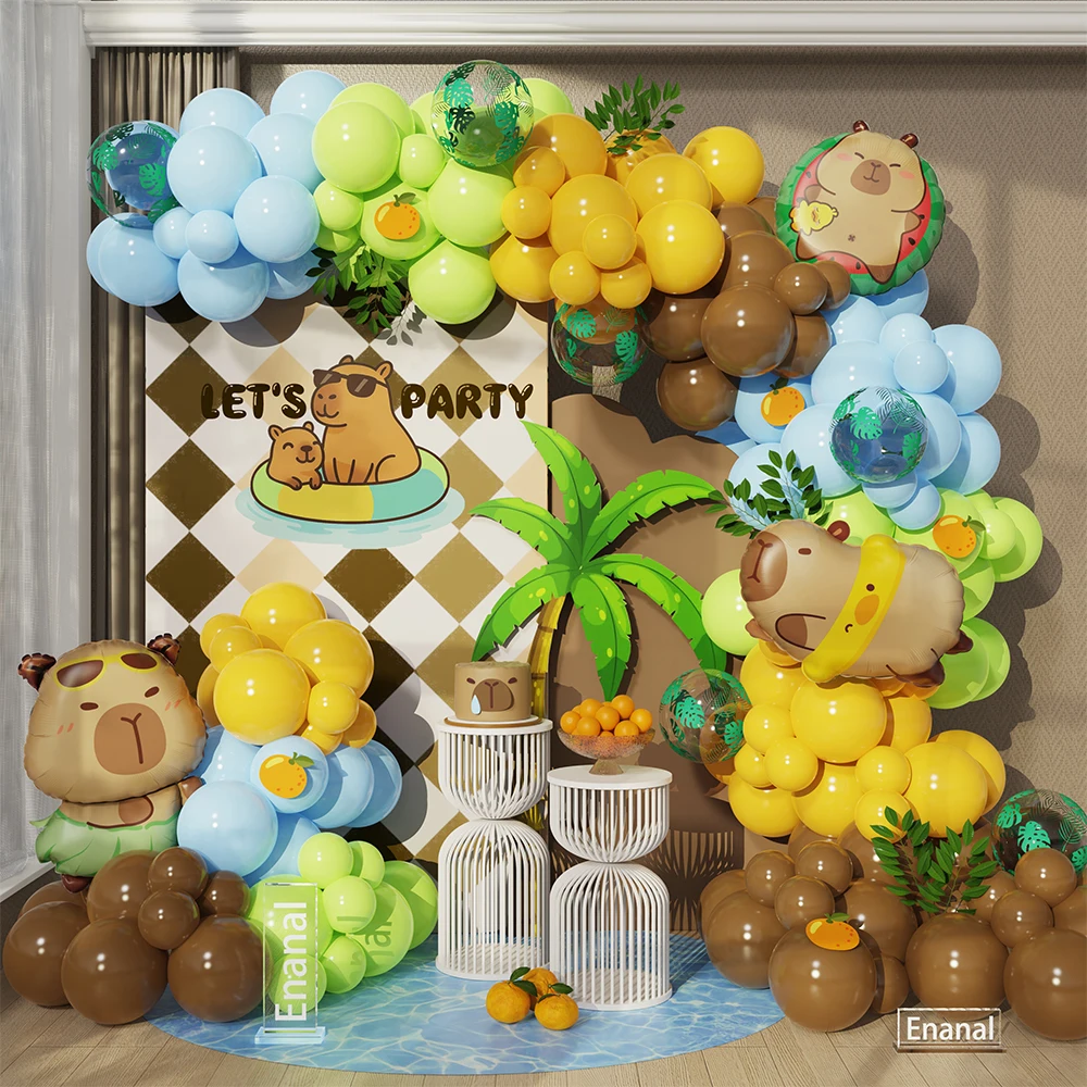 

116Pcs Capybara Birthday Decorations Brown Yellow Green Blue Balloon Arch Animal Helium Balls Gender Reveal Baby Shower Supplies