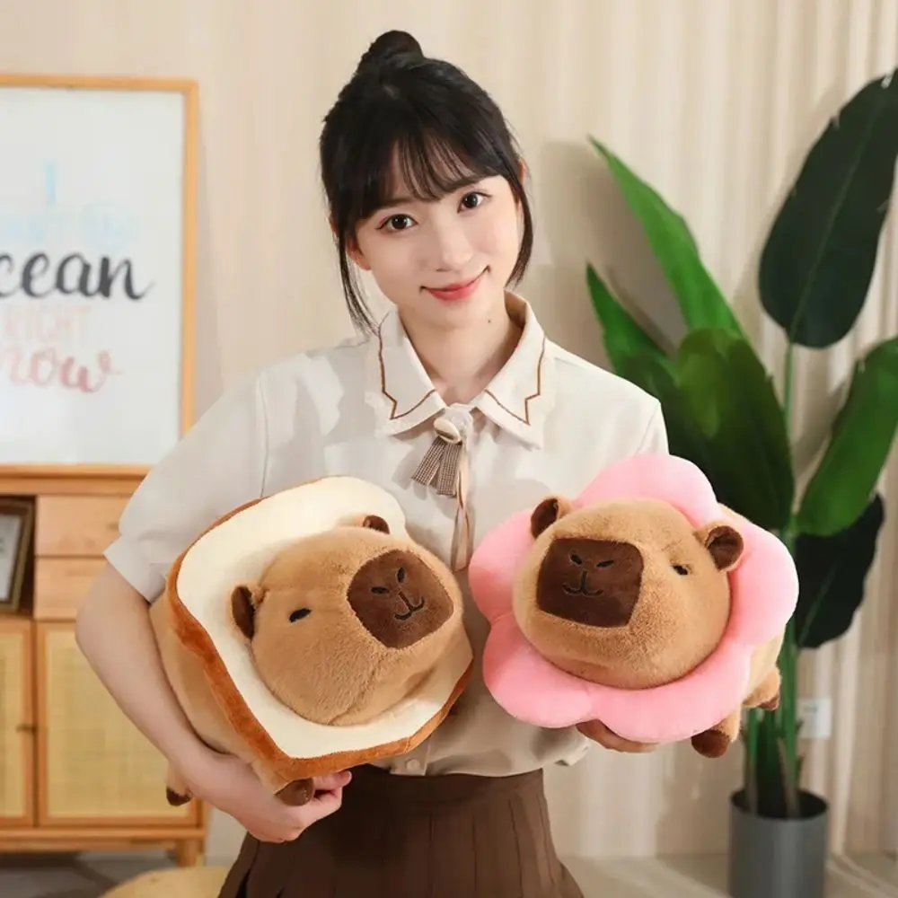 Persimmon Capybara Turn Into Bee Plush Toys Burger Cloth Doll Capybara Standing Plush Toy Soft Cute Doll Animals Puppy Doll Toy