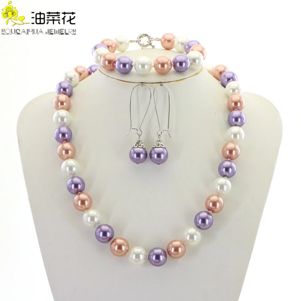 Pearl Necklaces set for women 10mm Glass Round Beads Necklace Bracelet Earrings Christmas Gifts Accessories Jewelry Making