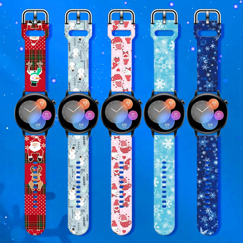 20mm Christmas 6 Strap for Samsung Galaxy Watch 6/5/4 40mm 44mm Printed Band Replaceable Bracelet 22mm for Amazfit Balance 5Pro