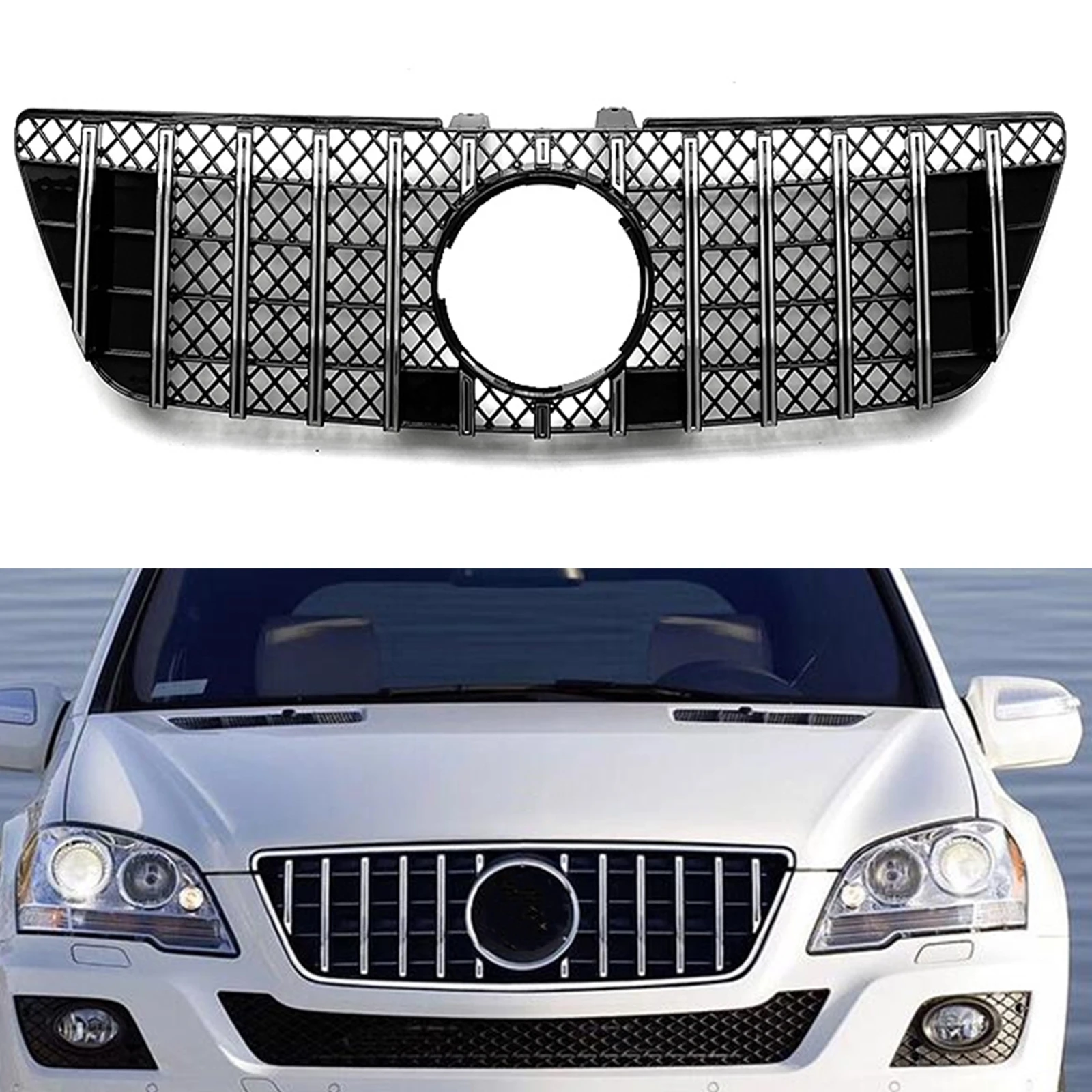 

Front Grille Grill For Mercedes Benz ML Class W164 2009-2012 ML320 ML350 ML550 Silver/Black GT Style Upper Bumper Hood Mesh Grid