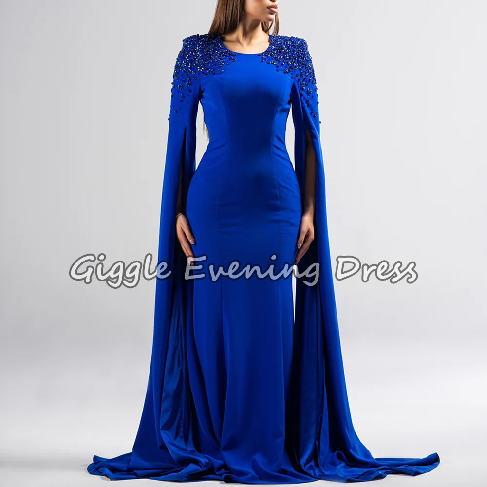 

Luxury Beading Saudi Arabia Women's Evening Gowns O-Neck Trumpet Bespoke Occasion Formal Crepe Wedding Guest Party Dresses