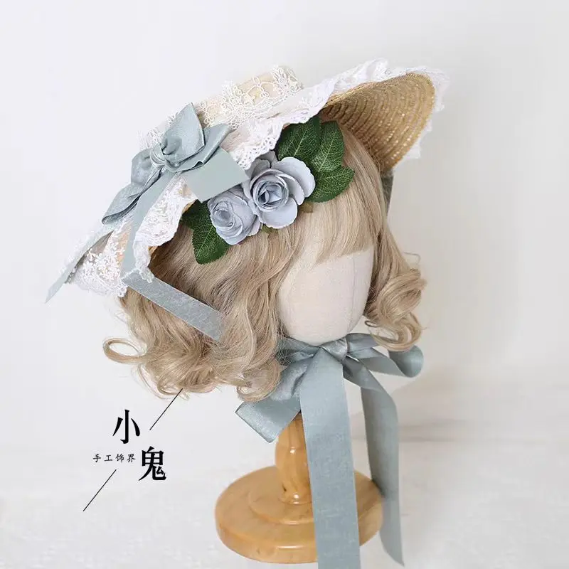 Elegant Little Top Hat Lolita Lace Straw Hat Beautiful Flower Headwear