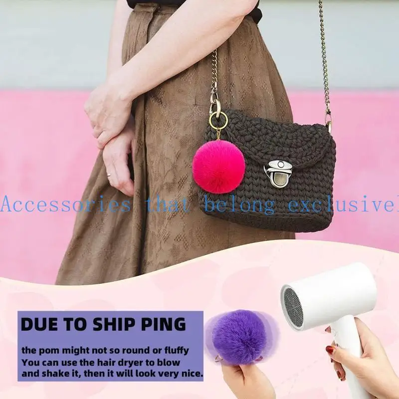 31BB 50 Pcs Pom Pom Keyrings Soft Plush Charm Keyring Colorful Keychain Ball