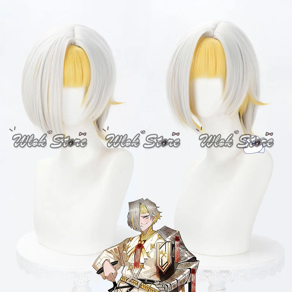 Anime jogo limbus empresa kromer peruca cosplay 2 cores resistente ao calor perucas sintéticas de cabelo curto masculino festa de halloween carnaval adereços