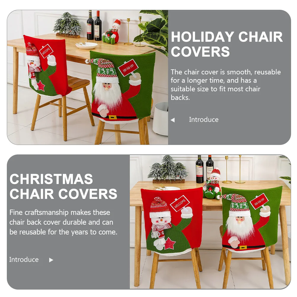 Christmas Chair Back Covers Decorative for Dining Room Holiday Party Indoor Kitchen Decorations Reusable Xmas Chair Cover