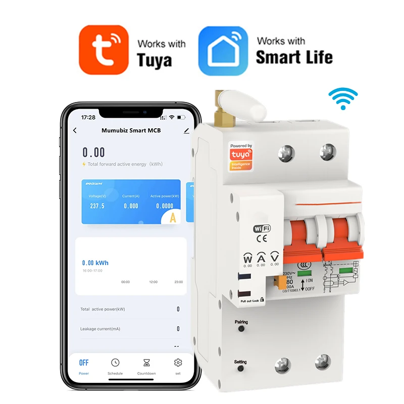 Tuya Smart Life WiFi 2P Circuit Breaker with Energy Consumption Monitoring APP Remote Control Voice Control by Alexa Google Home