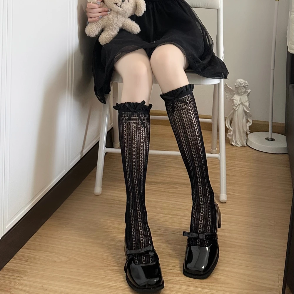 Lolita Mädchen Lange Socken Frauen Strümpfe Sexy Spitze Mesh Fishnet Strümpfe Rüschen Socken JK Kawaii Nette Knie Socken Strümpfe Frauen