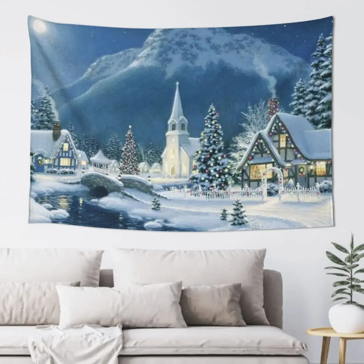 

Christmas Village Painting Tapestry Decoration Wall Aesthetic Room Decors Room Ornaments Tapestry