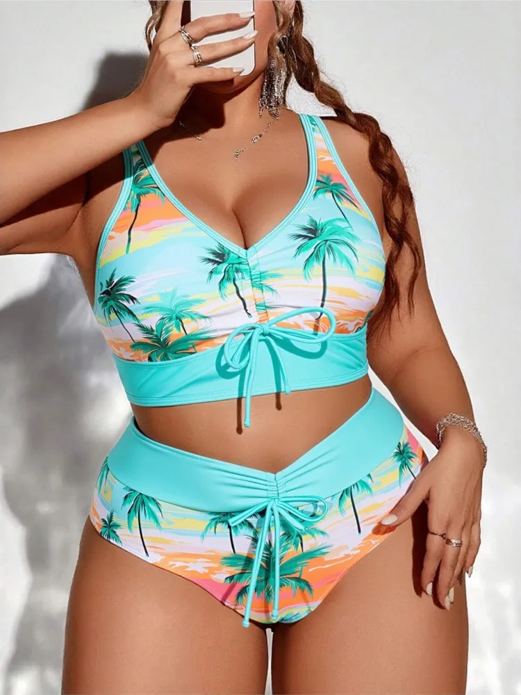 

L-4XL Plus Size High Waist Bikini Women's Push Up Large Size 3XL 4XL Swimsuit Summer Mujer Tummy Control Swimwear Bikini Sets