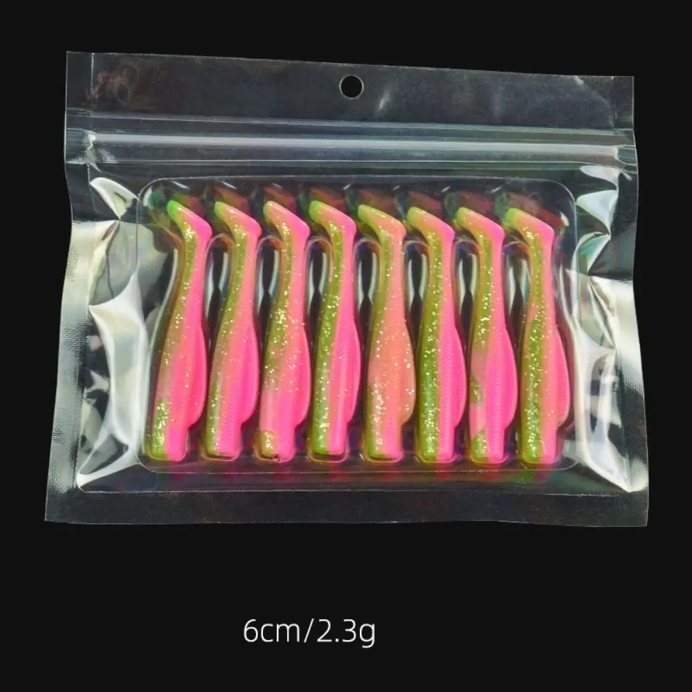 1 pack 6/8.5cm T-Tail Swim Lures Silicone Soft Worm Artificial Bait Set Colorful Simulation Soft Lure Silicone Bait Freshwater