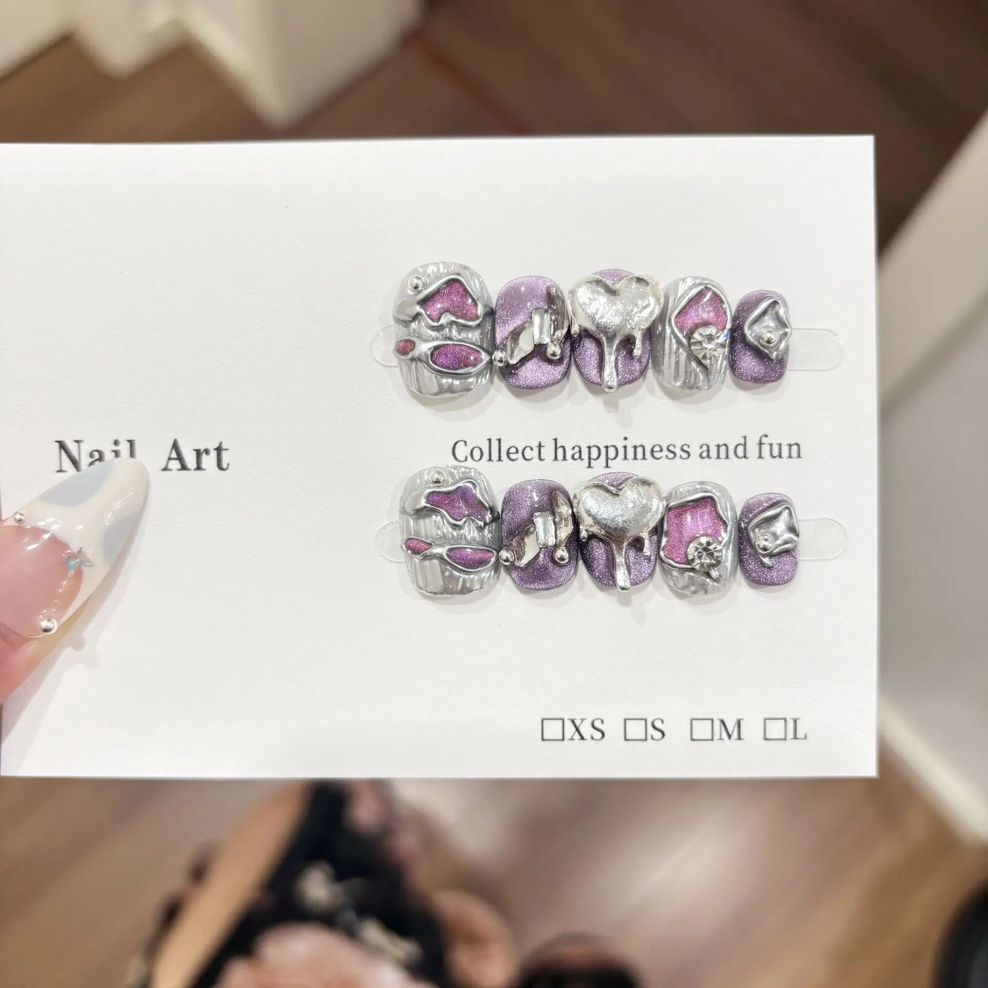 

10PcsLight Luxury Handmade Short Y2K Press On Nails Shiny Cat Eye Magic Mirror Powder Design Fake Nails Wearable Nail Spice Girl