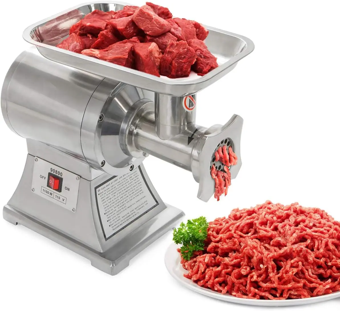 1100W Electric Commercial #12 Meat Grinder w/Cutting Blade Stainless Steel Mincer Sausage Maker #12 Grinder Size